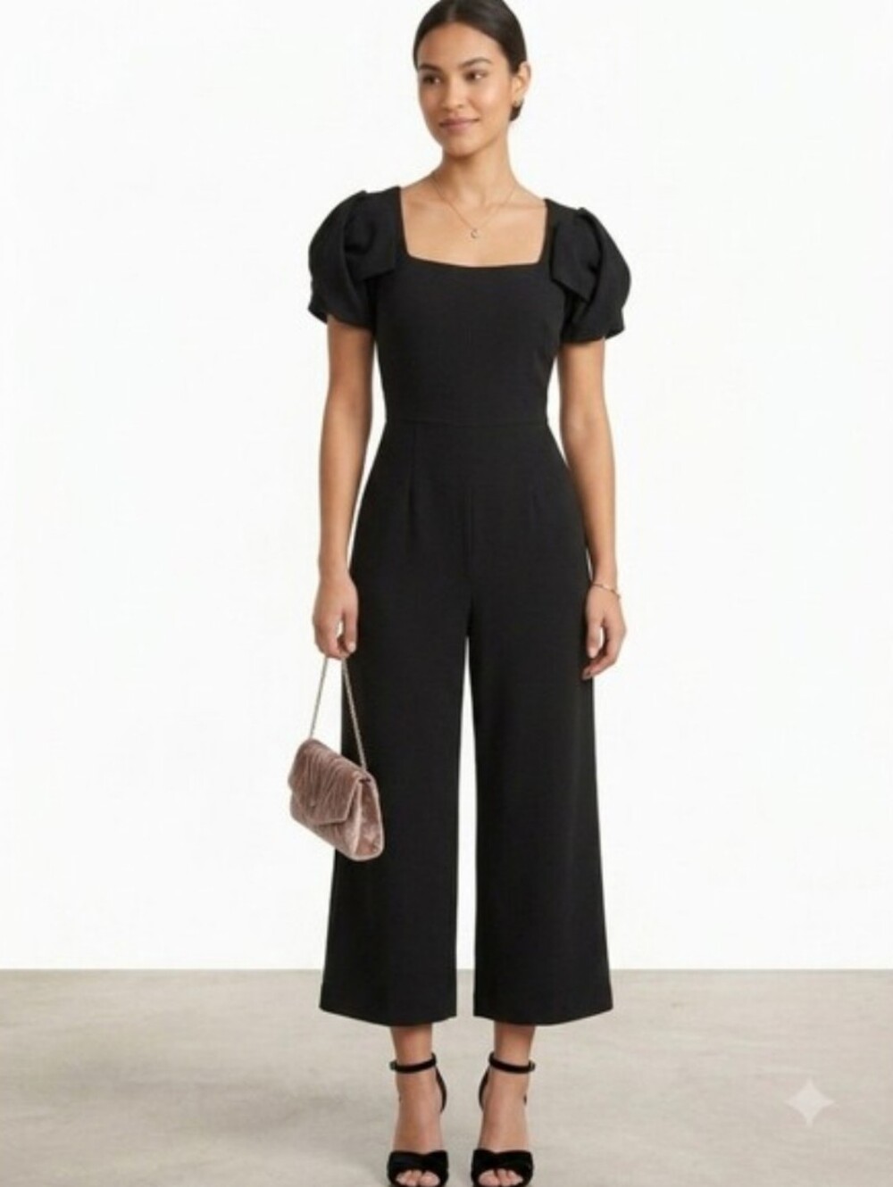 Badgley Mischka Puff Sleeve Wide Leg Jumpsuit Black Size 14